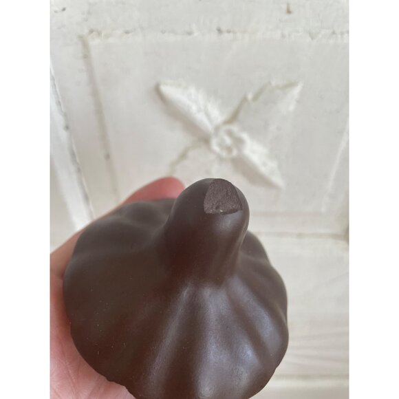 Vintage Clay Pumpkin Chinese Yixing Teapot Vines Big Stem Handle Signed - Picture 6 of 16